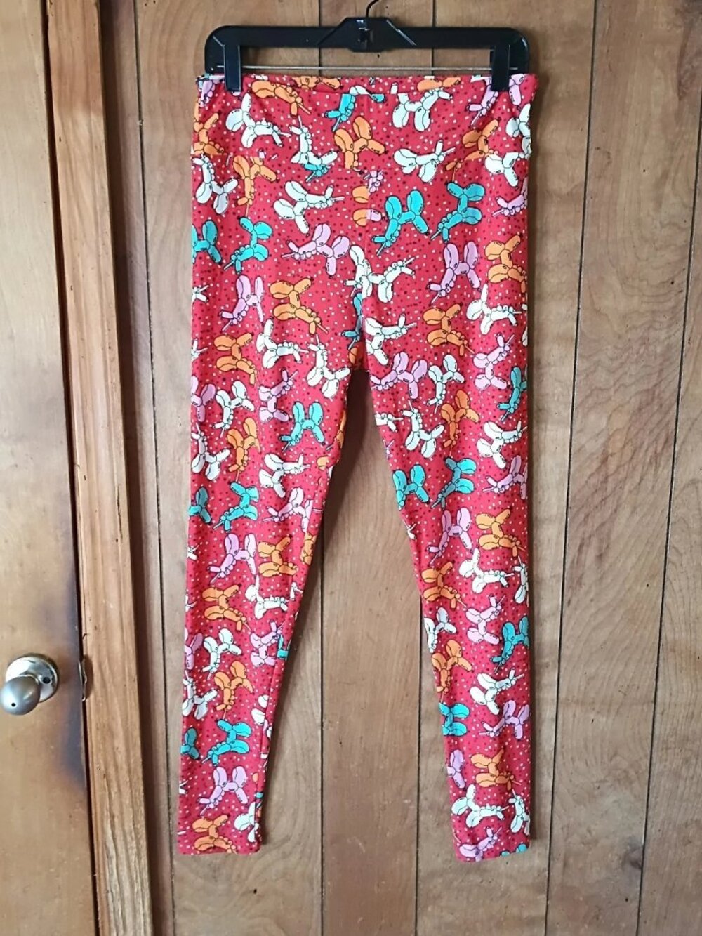 LuLaRoe Tall & Curvy One Size Leggings Red Balloon Dog Print Polyester Spandex
